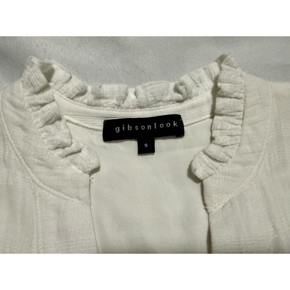 Gibsonlook White Sleeveless Ruffle Split Neck Knee Sundress Women Size S - Picture 7 of 7